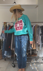 QUILTED CREW SWEATSHIRT- TEAL
