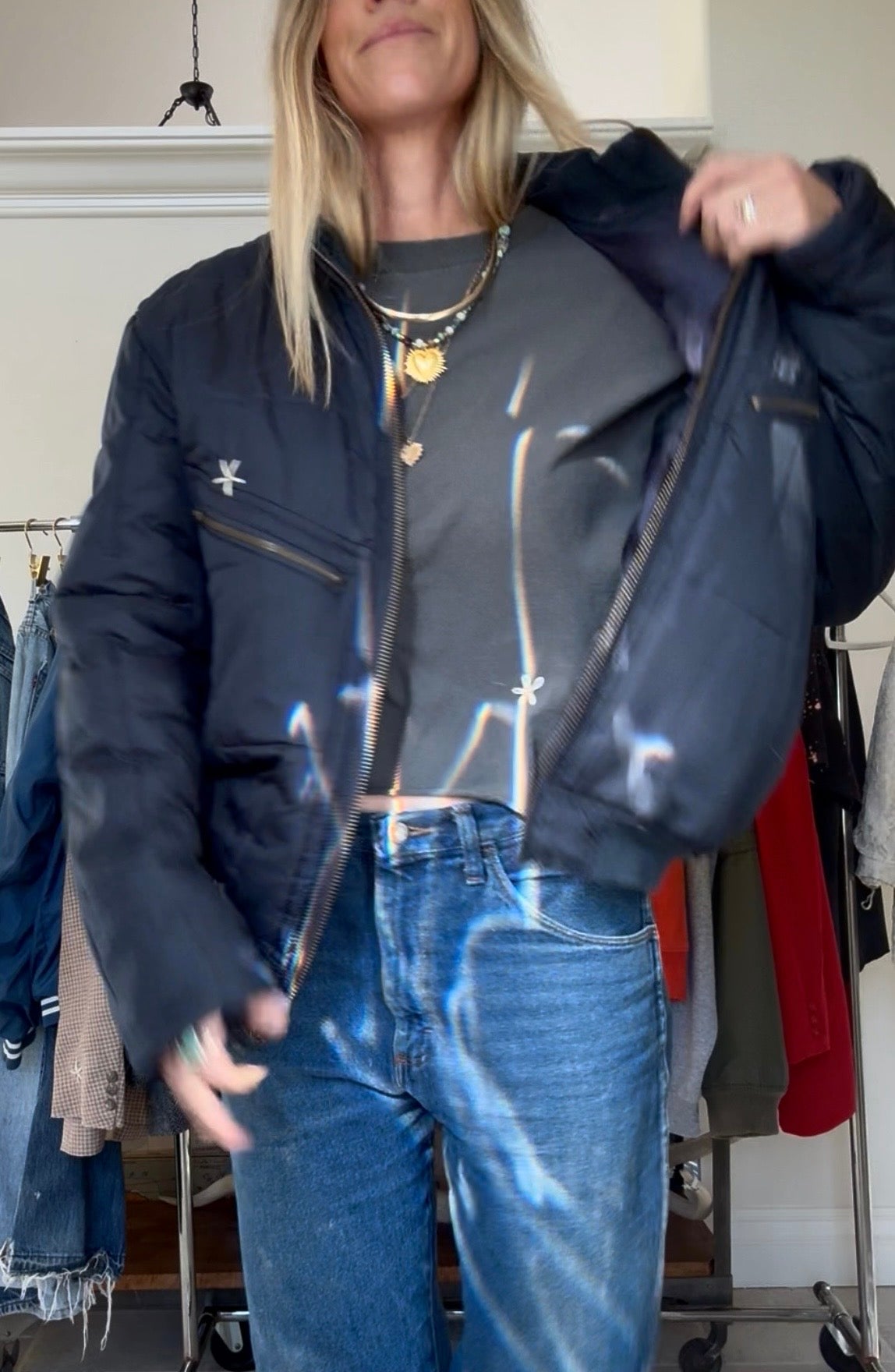 PUFFY BOMBER DOUBLE ZIP - NAVY