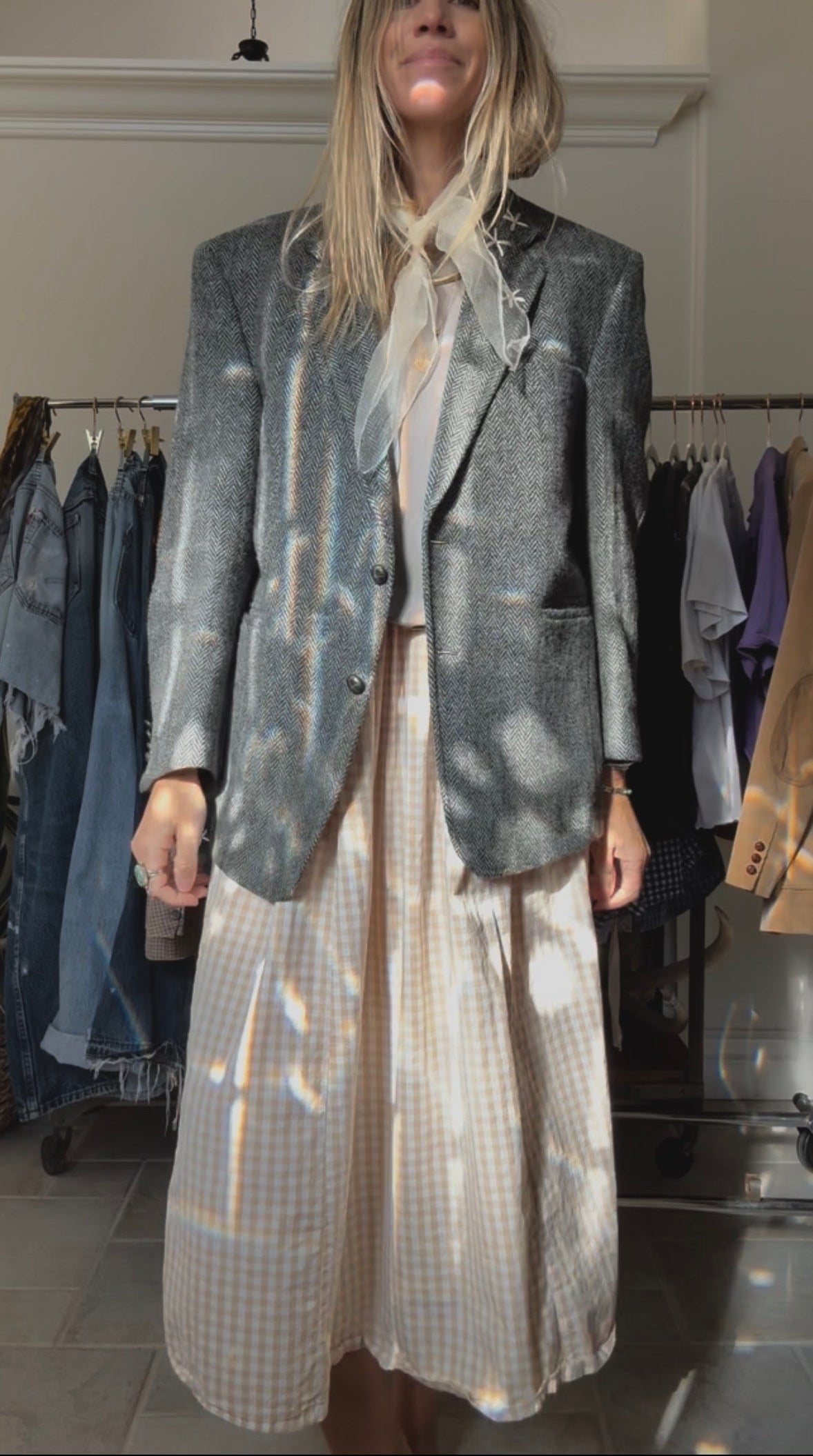 TWEED WOOL BLAZER - SMOKE