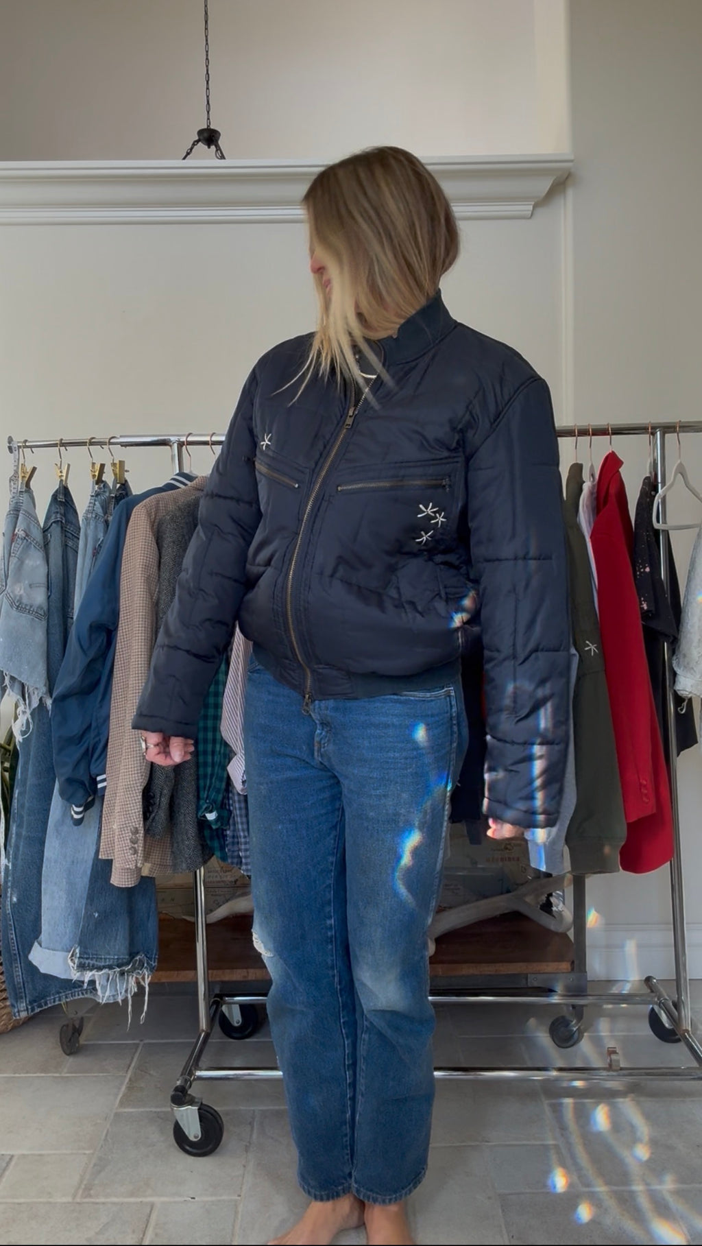 PUFFY BOMBER DOUBLE ZIP - NAVY