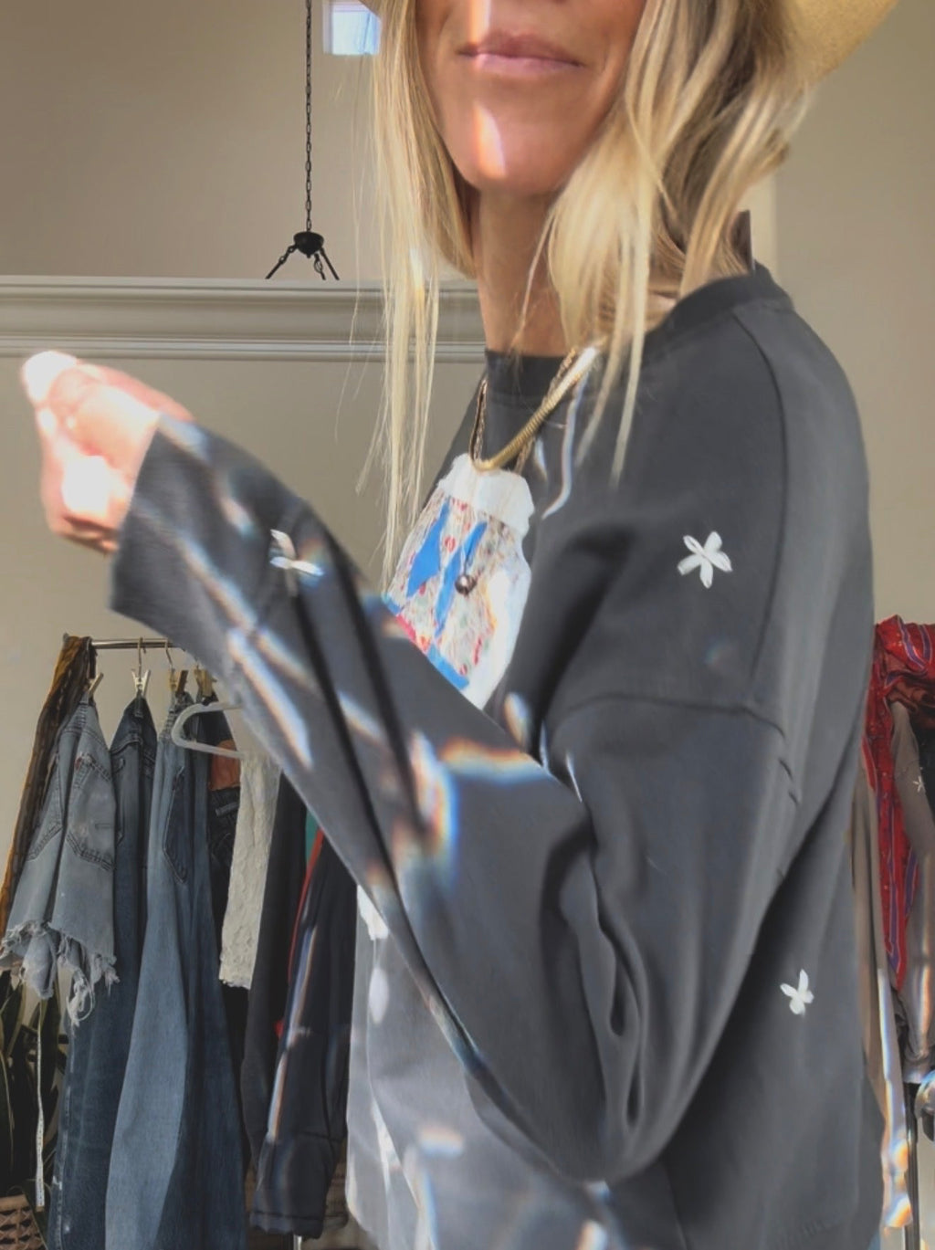 QUILTED CREW SWEATSHIRT - ROYAL