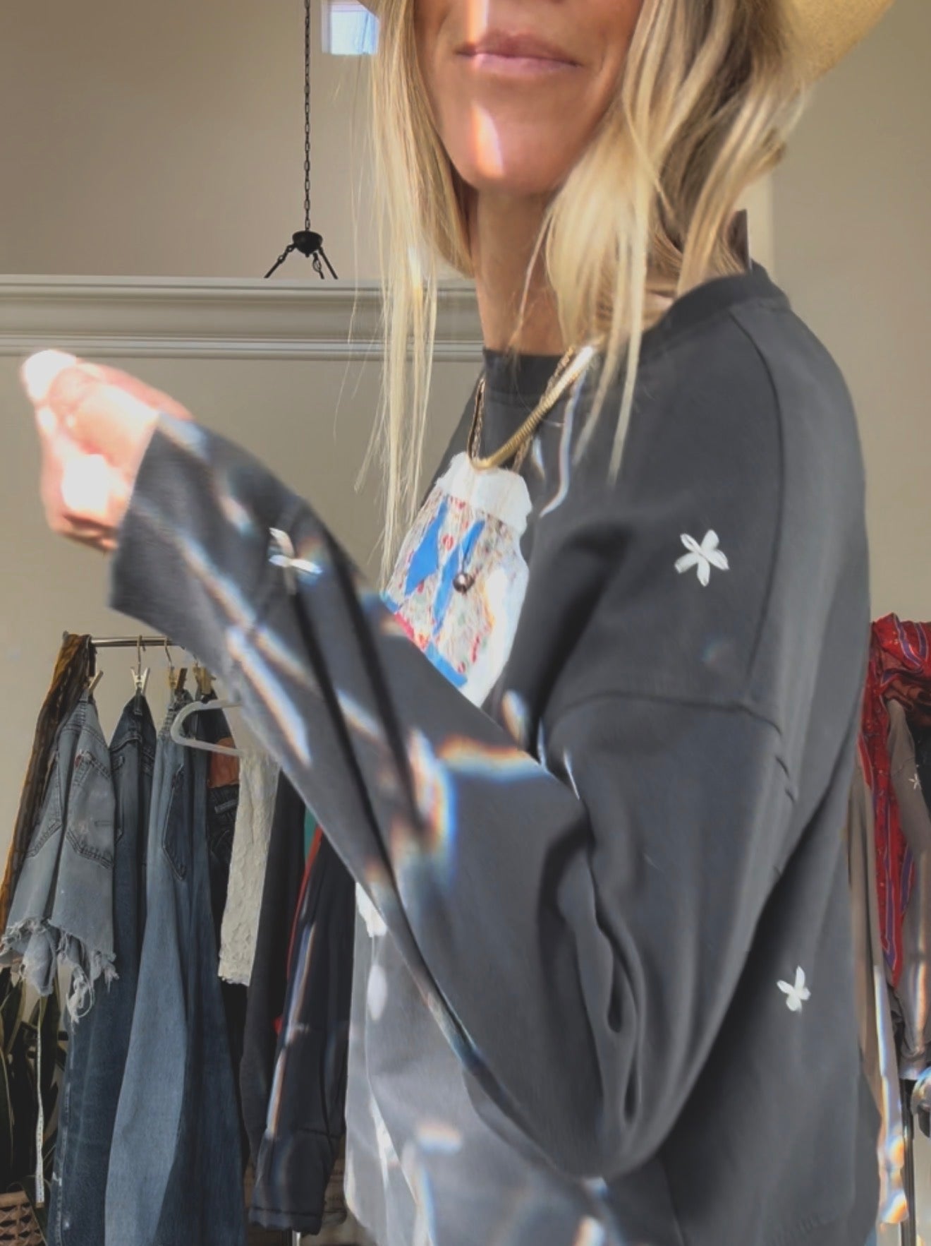 QUILTED CREW SWEATSHIRT - ROYAL