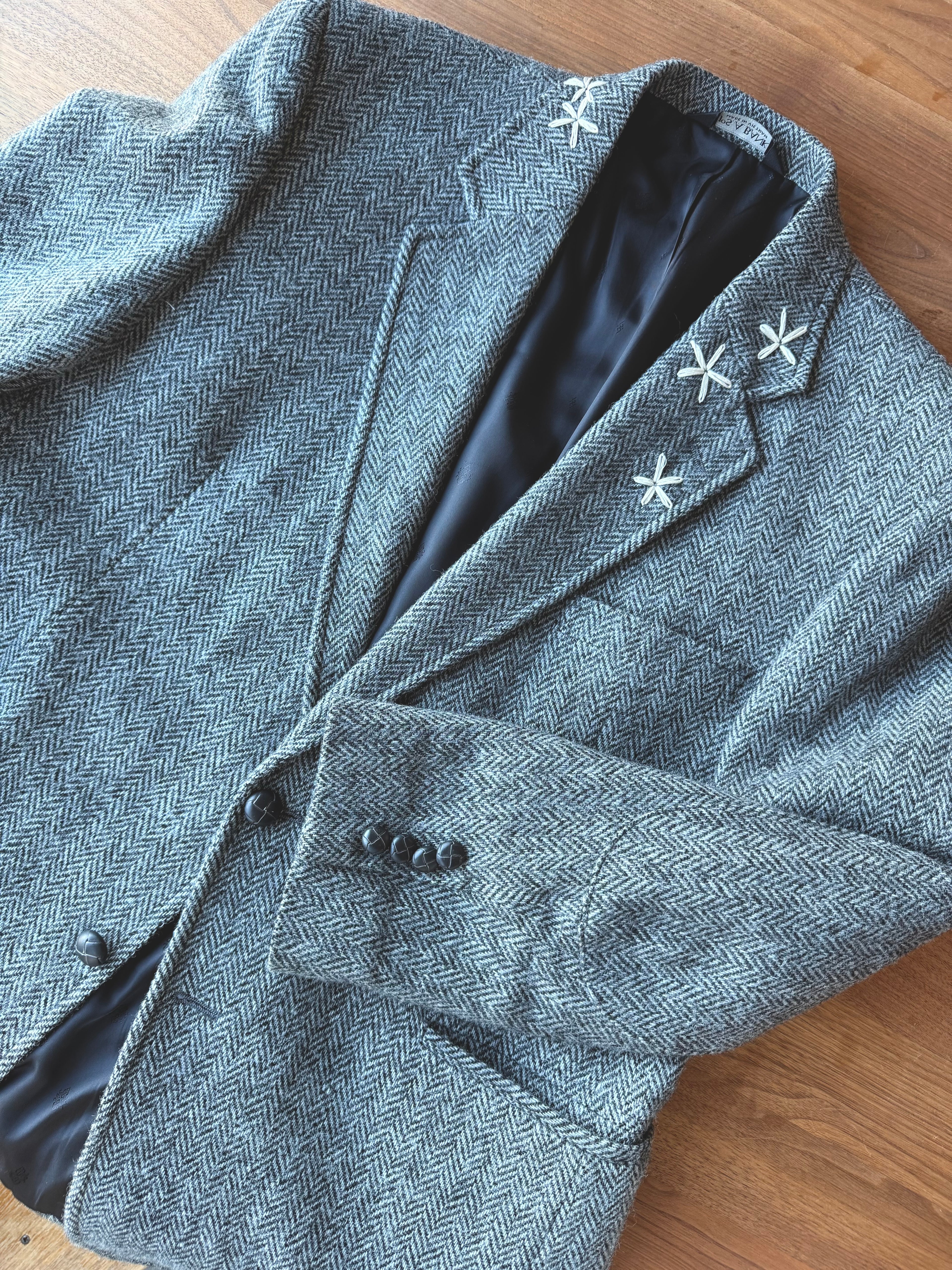 TWEED WOOL BLAZER - SMOKE