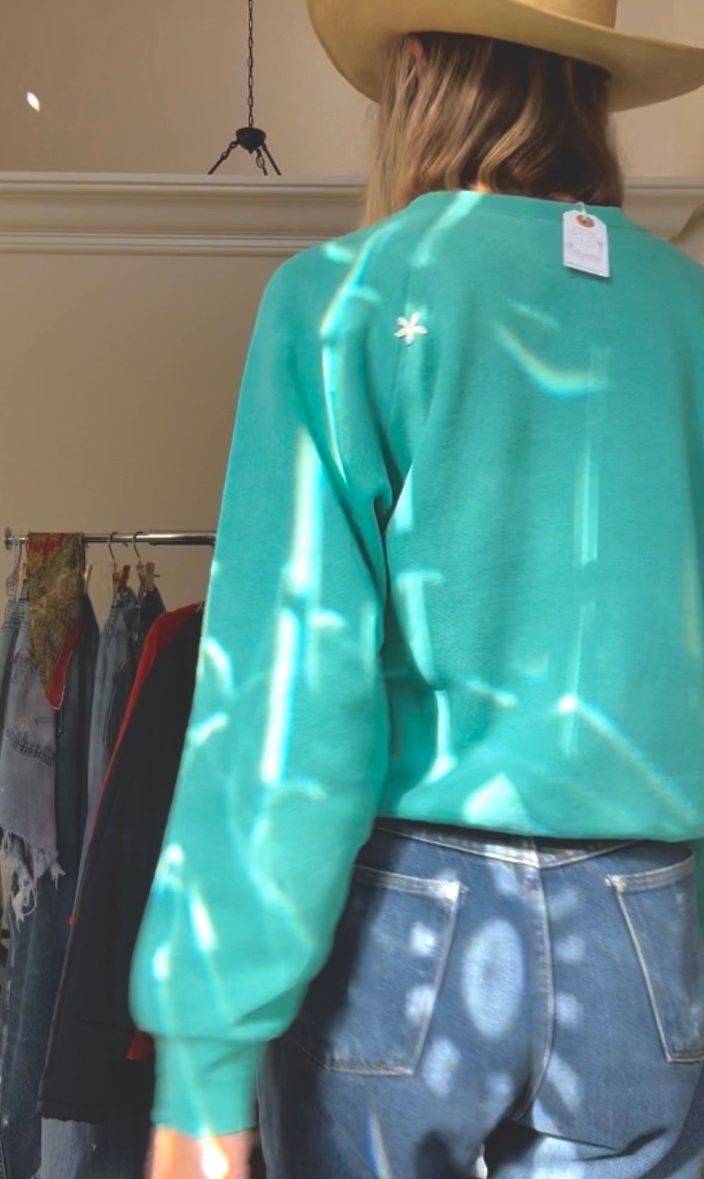 QUILTED CREW SWEATSHIRT- TEAL