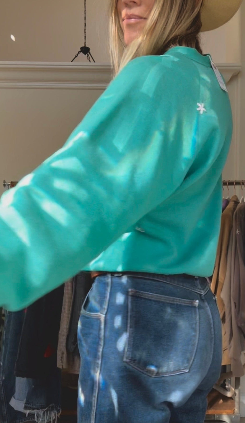 QUILTED CREW SWEATSHIRT- TEAL
