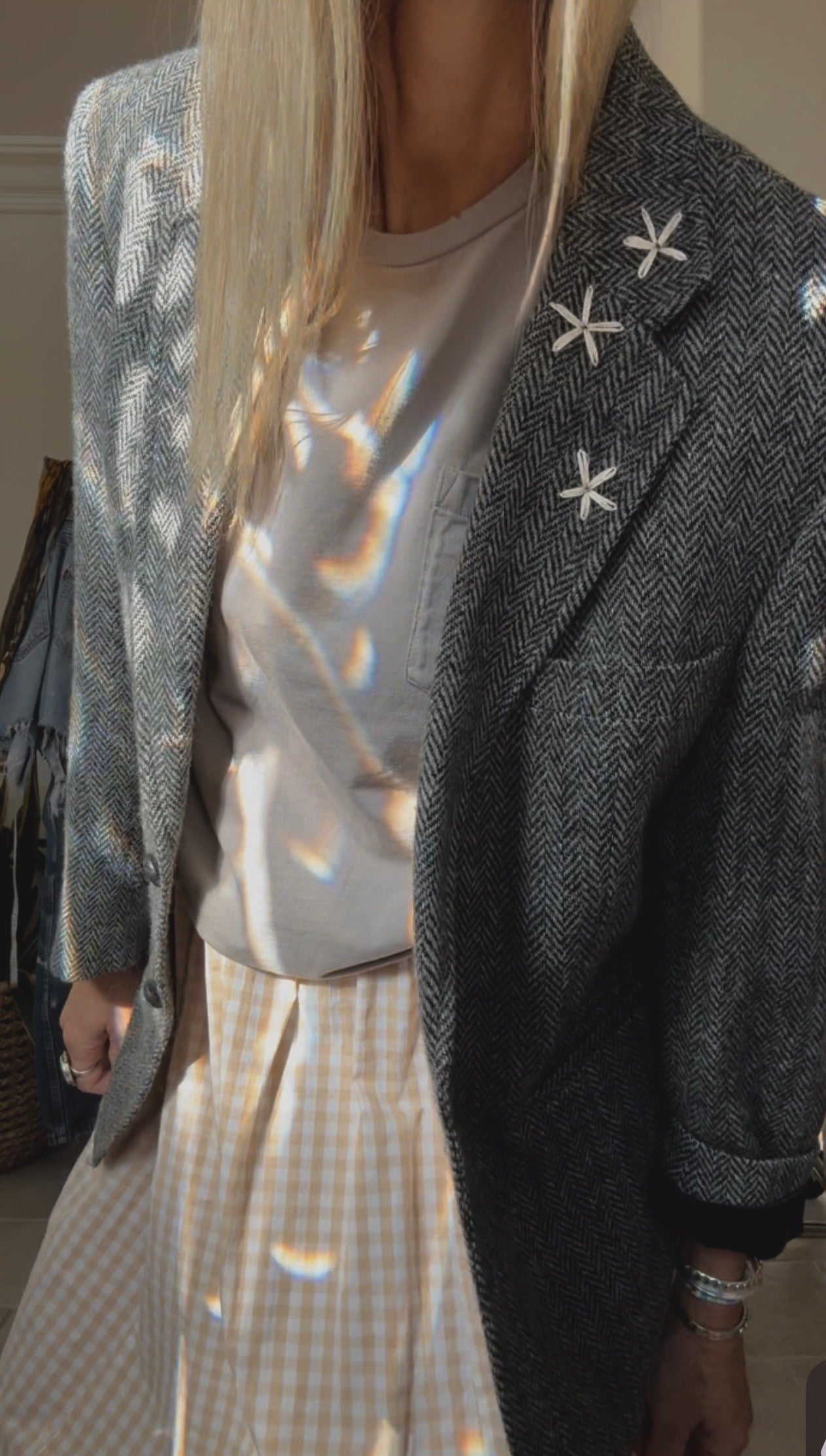 TWEED WOOL BLAZER - SMOKE