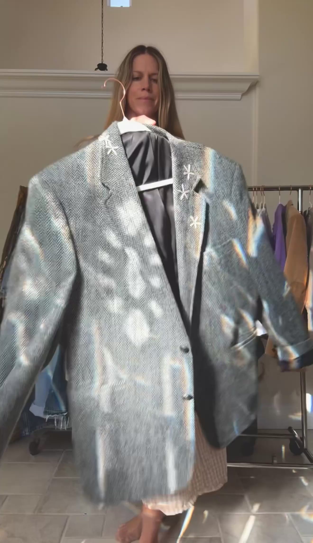 TWEED WOOL BLAZER - SMOKE