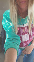 QUILTED CREW SWEATSHIRT- TEAL