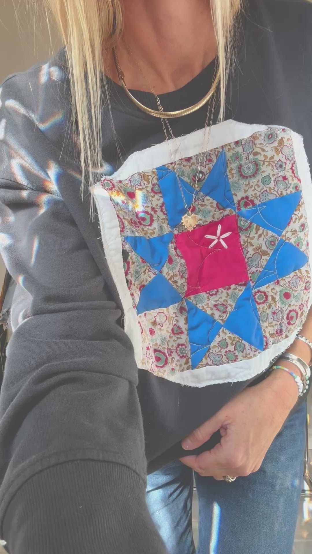 QUILTED CREW SWEATSHIRT - ROYAL